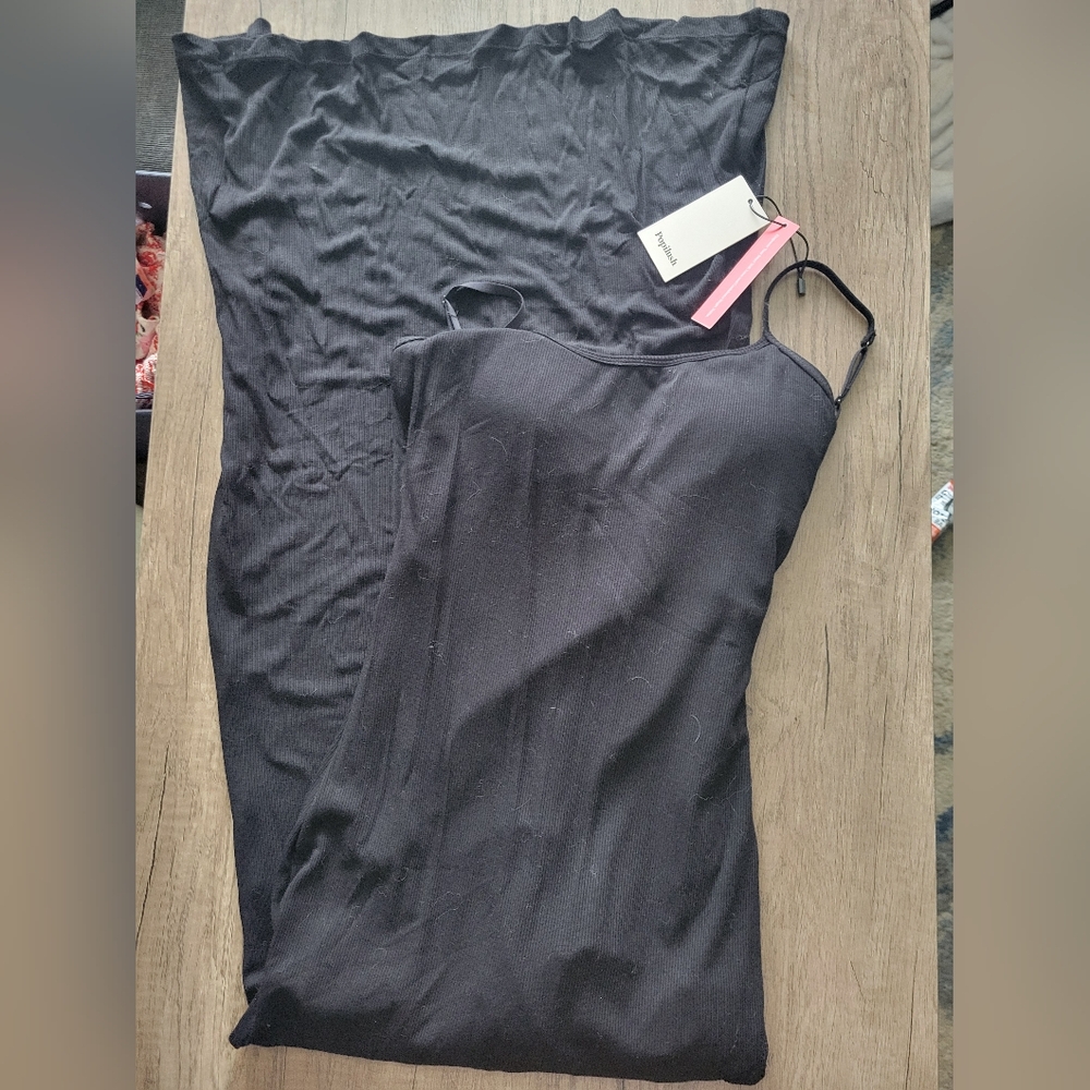 Popilush Black Ribbed Dress